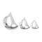 Set of 3 Silver Aluminum Coastal Sail Boat Sculpture, 12", 8", 7"